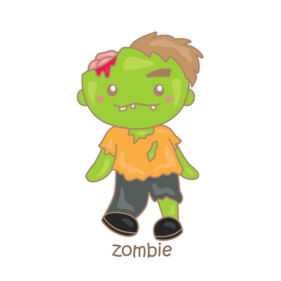 alfabeto z para zumbi vocabulário escola lição desenho animado ilustração vetor clipart adesivo