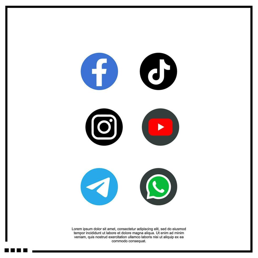 social meios de comunicação ícone Facebook, Twitter, Instagram, tik ok, whatapps, YouTube, telegrama vetor