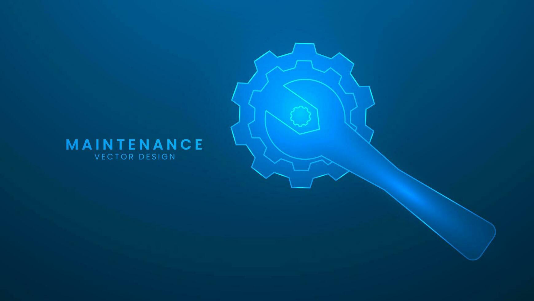 chave inglesa com engrenagem, serviço, manutenção, e reparar. vetor ilustração com luz efeito e néon