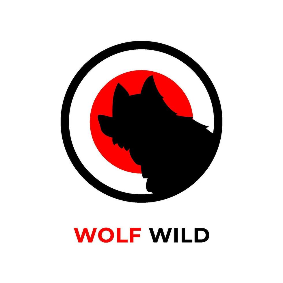 Lobo silhueta logotipo. japonês vestuário logotipo Projeto. japonês Lobo logotipo para roupas marca. Lobo com vermelho lua logotipo. vetor