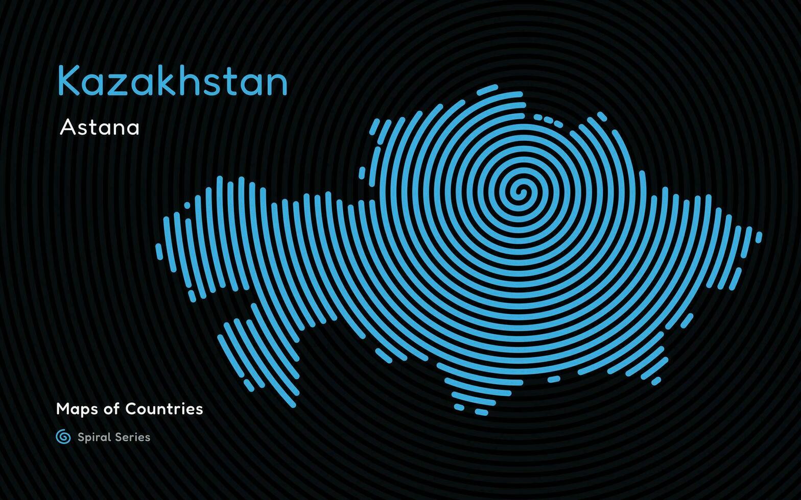 criativo mapa do Cazaquistão. político mapa. astana. capital. mundo países vetor mapas Series. impressão digital espiral Series