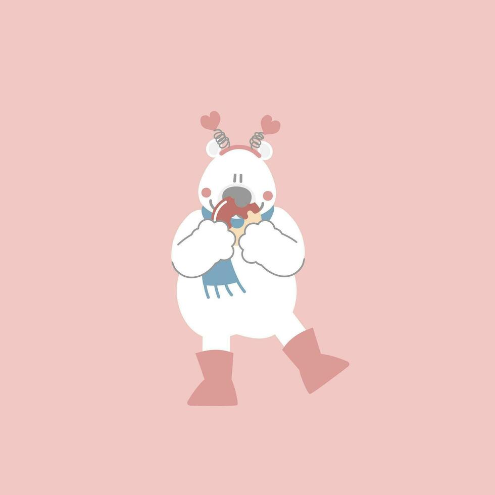 fofa e adorável branco polar Urso com coração, feliz dia dos namorados dia, amor conceito, plano vetor ilustração desenho animado personagem traje Projeto