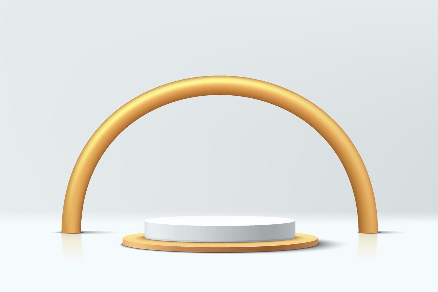 Pódio em cilindro de ouro branco 3d abstrato com coluna dourada vetor