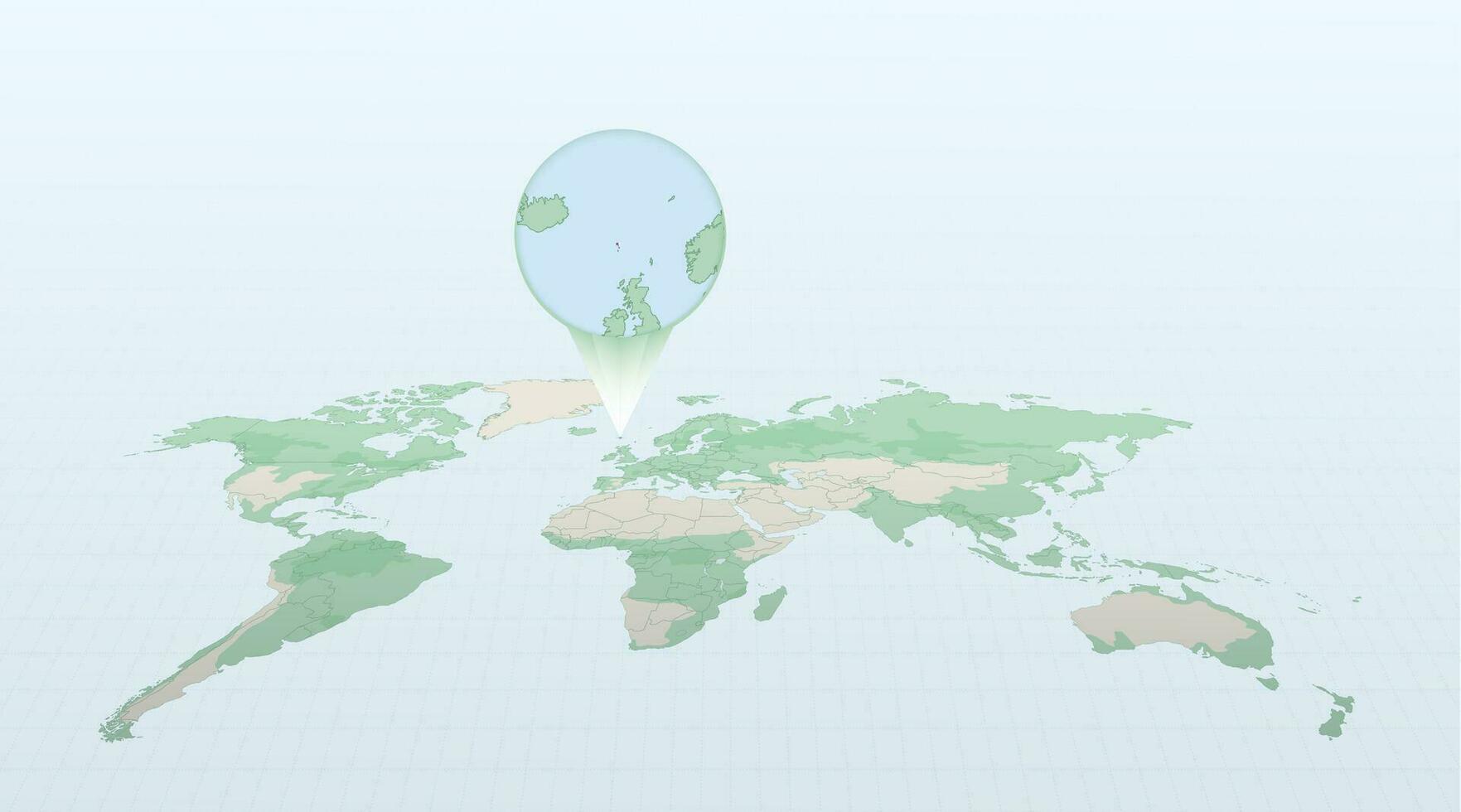 mundo mapa dentro perspectiva mostrando a localização do a país faroé ilhas com detalhado mapa com bandeira do faroé ilhas. vetor