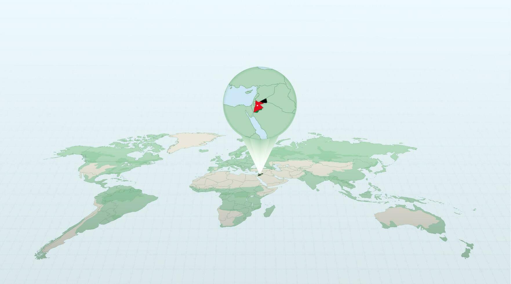 mundo mapa dentro perspectiva mostrando a localização do a país Jordânia com detalhado mapa com bandeira do Jordânia. vetor