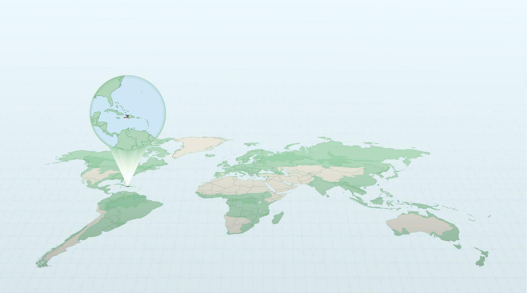 mundo mapa dentro perspectiva mostrando a localização do a país Haiti com detalhado mapa com bandeira do Haiti. vetor