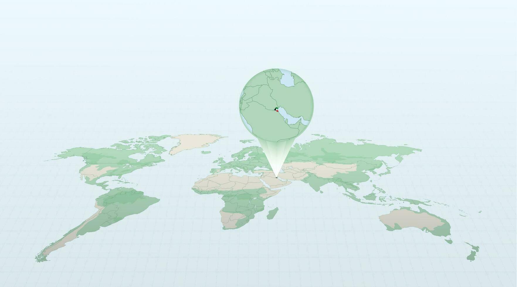 mundo mapa dentro perspectiva mostrando a localização do a país Kuwait com detalhado mapa com bandeira do kuwait. vetor