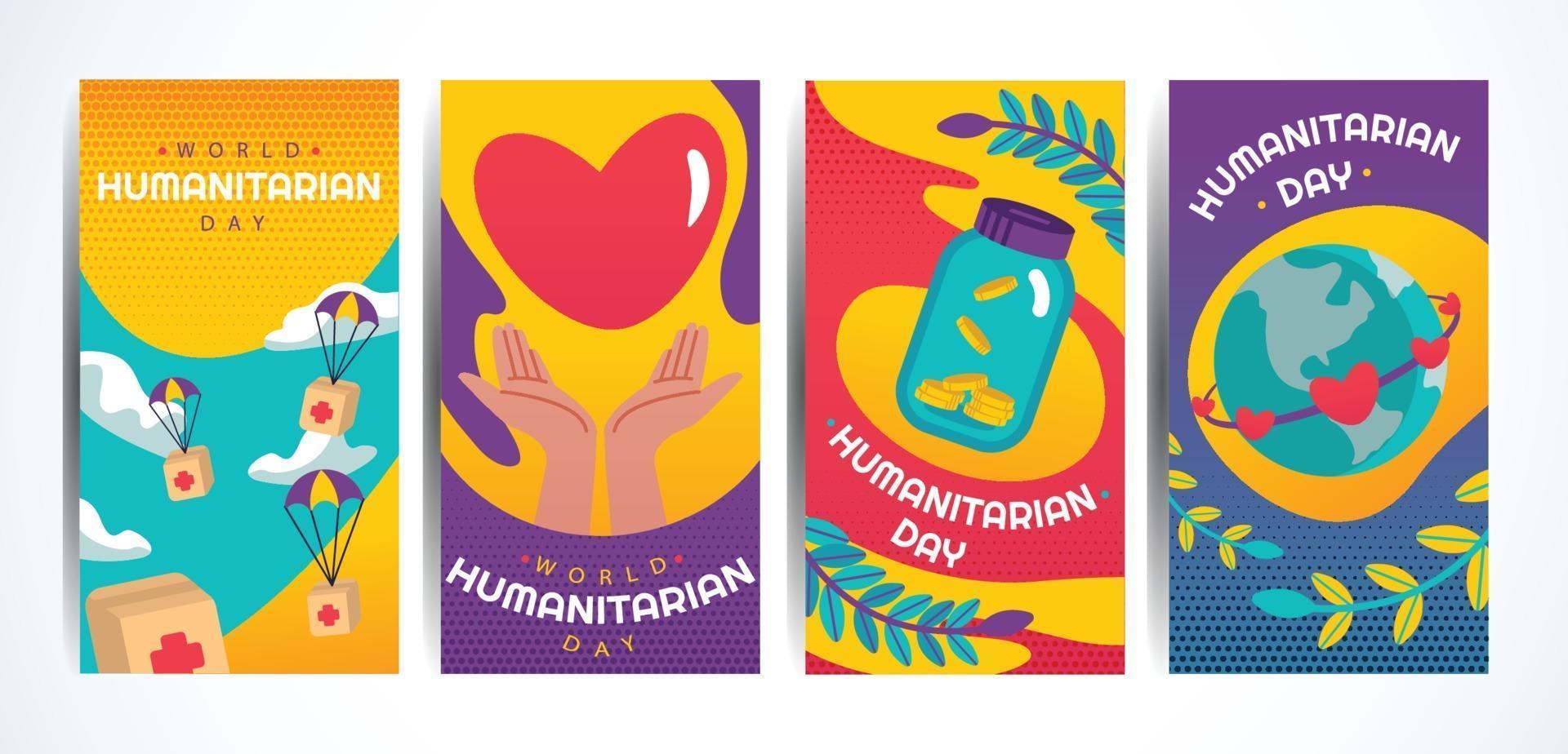 conjunto de cartão do dia humanitário mundial vetor