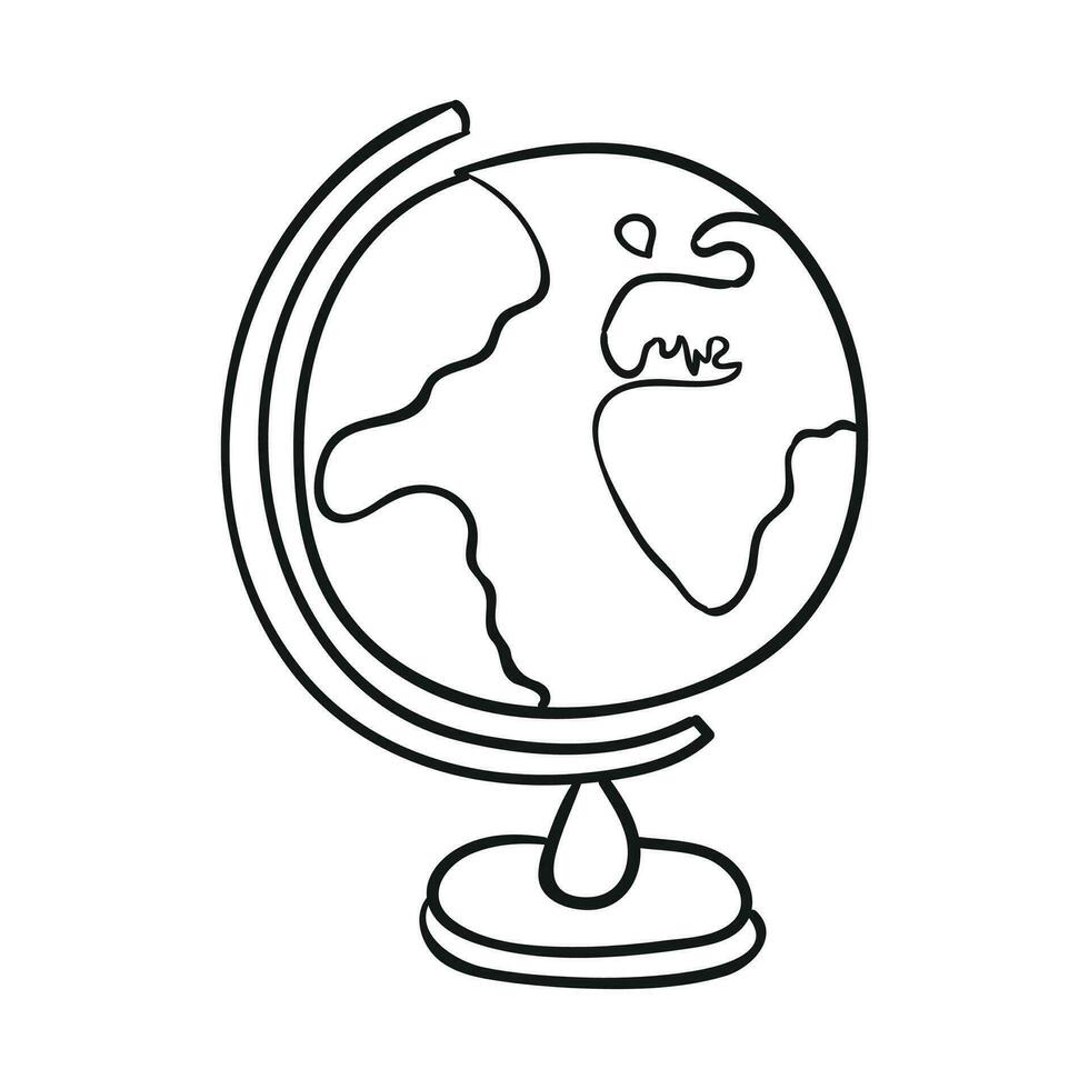 vetor uma globo em uma ficar em pé. escola item. doodle. globo. desenhado à mão Preto e branco vetor ilustração