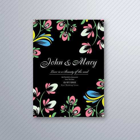 Vetor de design de cartão de convite de casamento floral decorativo