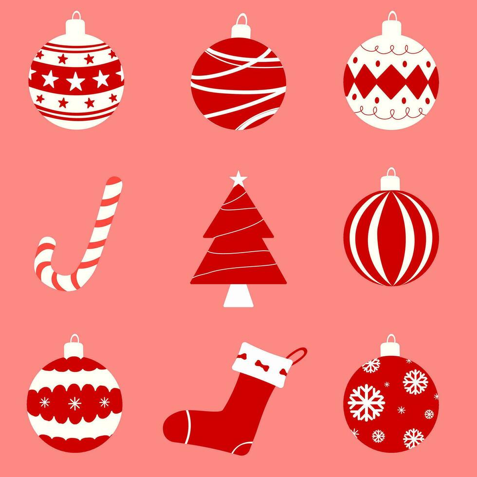 conjunto do Natal bolas e Natal enfeites 12 ícones símbolo vetor
