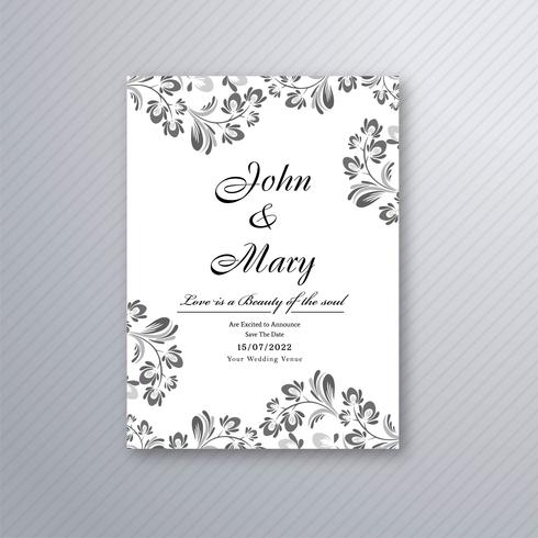 Vetor de design de cartão de convite de casamento floral decorativo