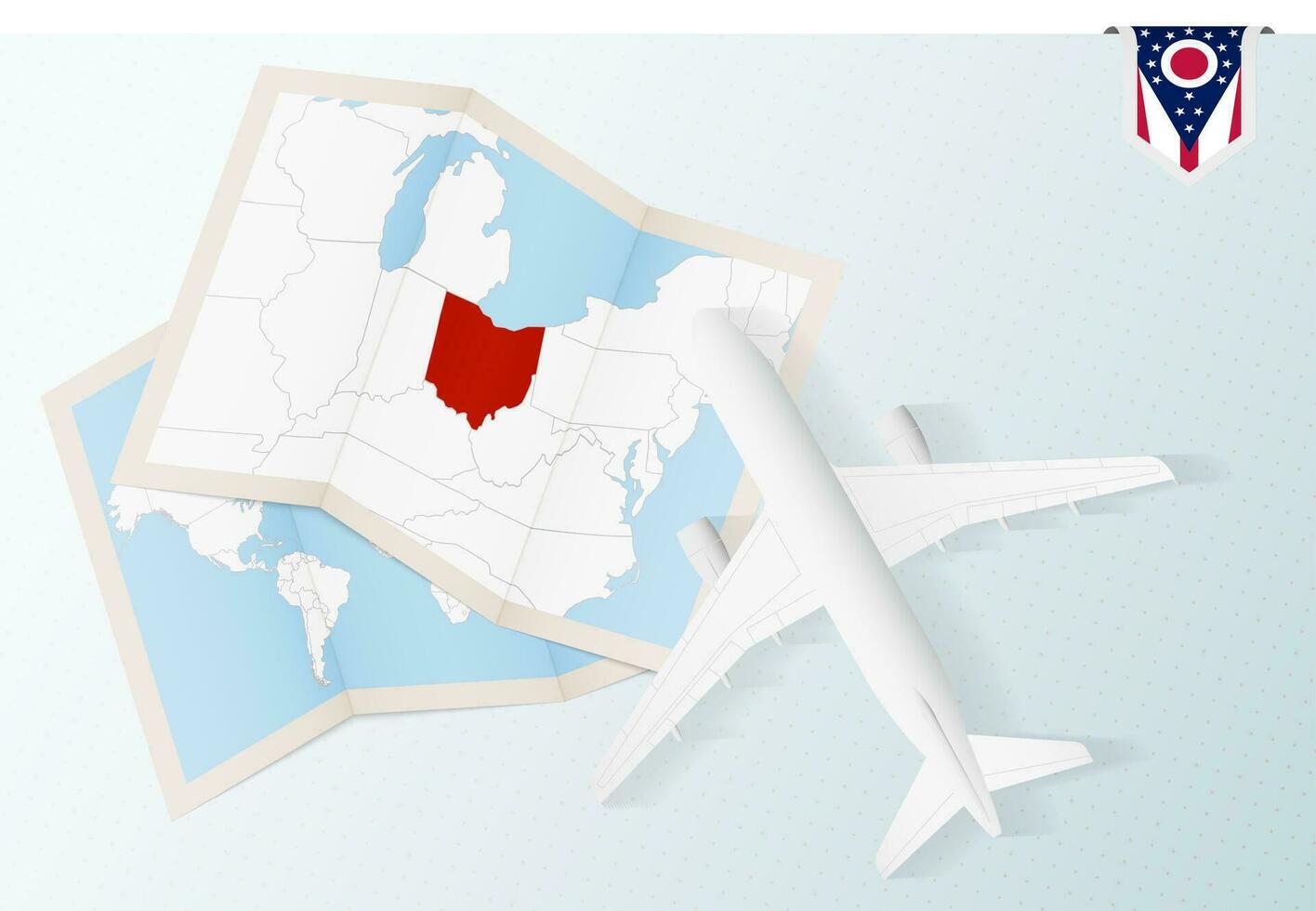 viagem para ohio, topo Visão avião com mapa e bandeira do ohio. vetor