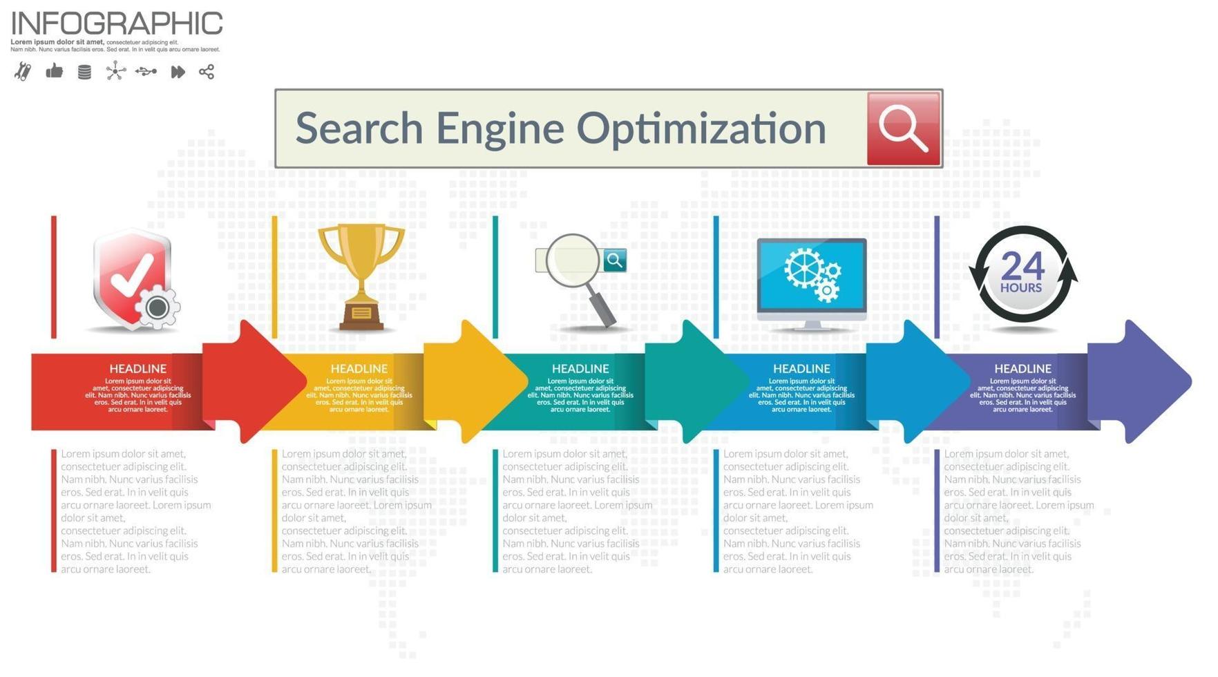 conceito de infográfico de SEO com cinco partes vetor