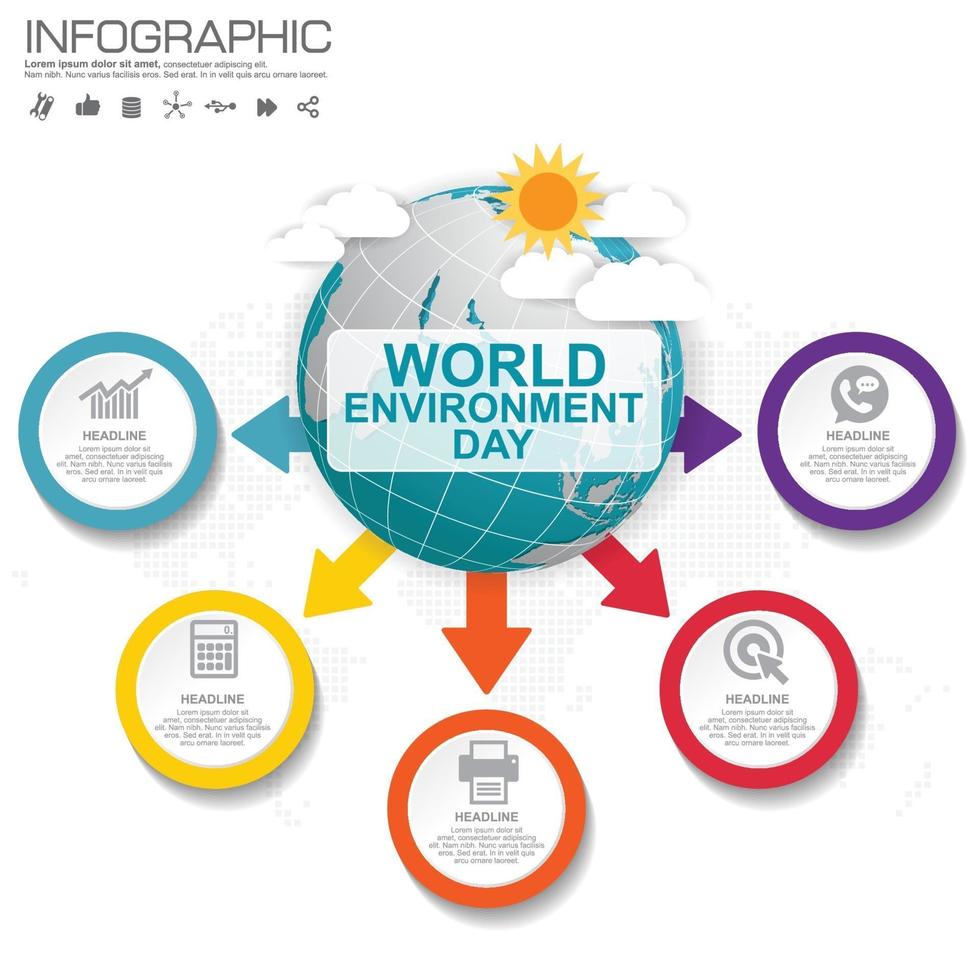 globo terrestre com vetor de infográfico. conceito do dia do ambiente mundial.