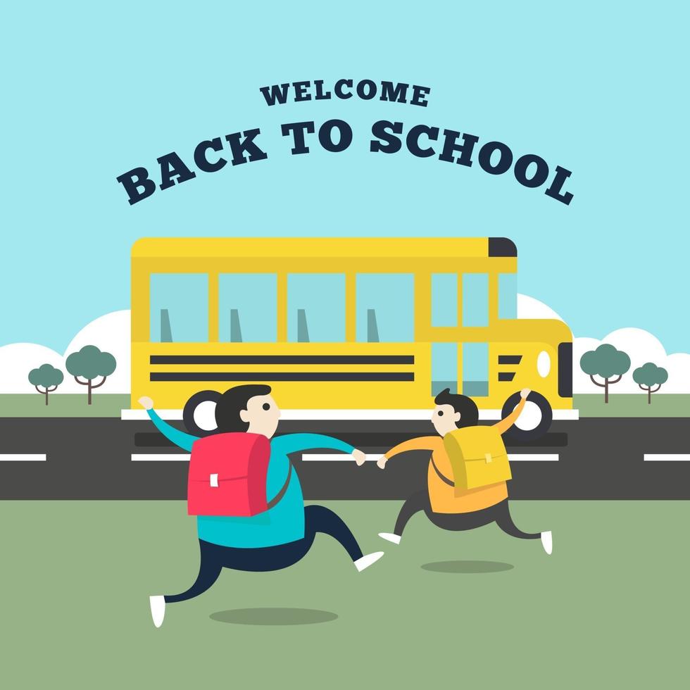 estudante feliz correndo para o ônibus para ir para a escola. vetor