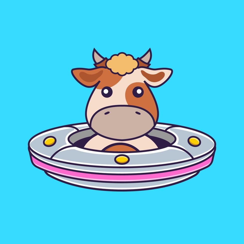 vaca bonita dirigindo a nave espacial ufo. vetor