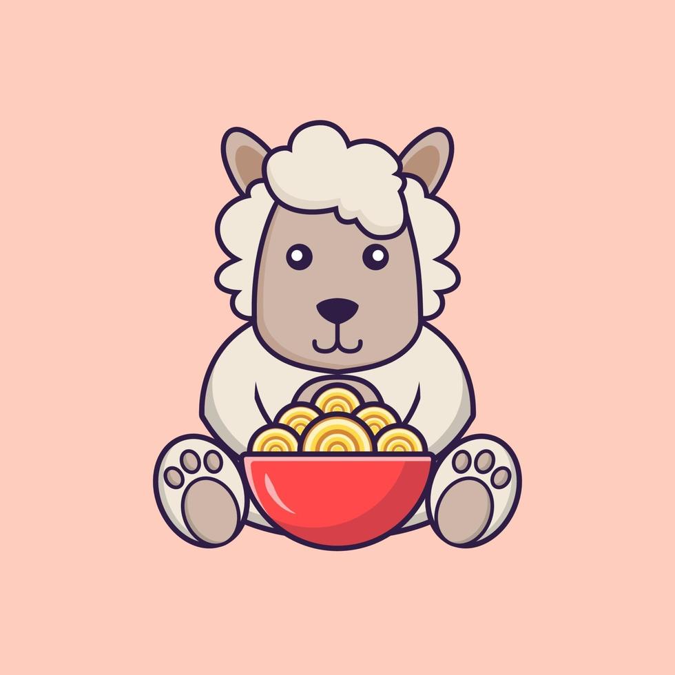 ovelhas comendo macarrão ramen. vetor