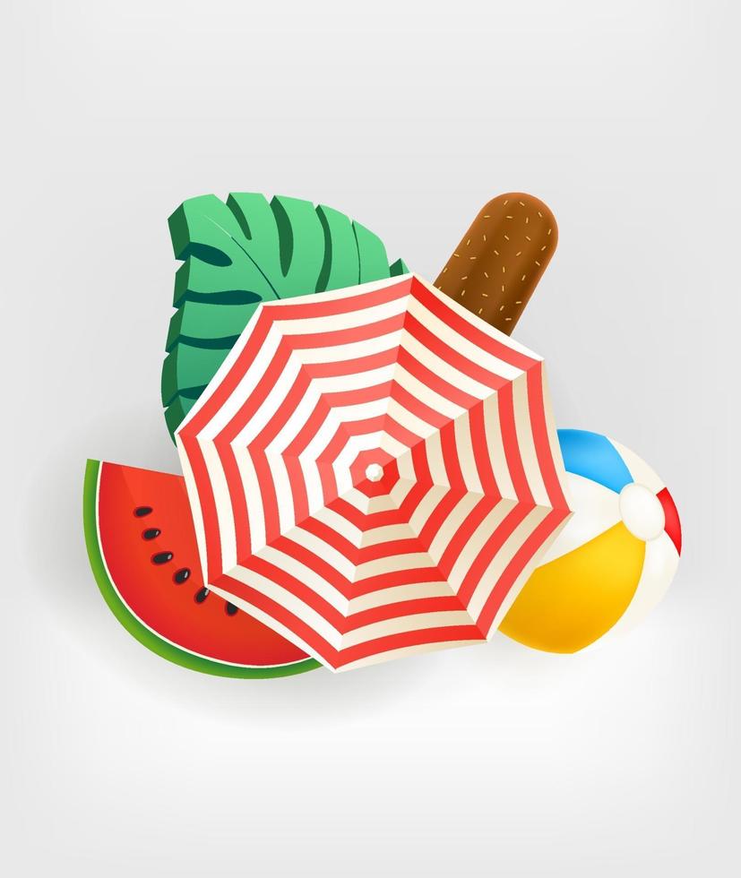 banner de verão com guarda-chuva e coisas de praia vetor