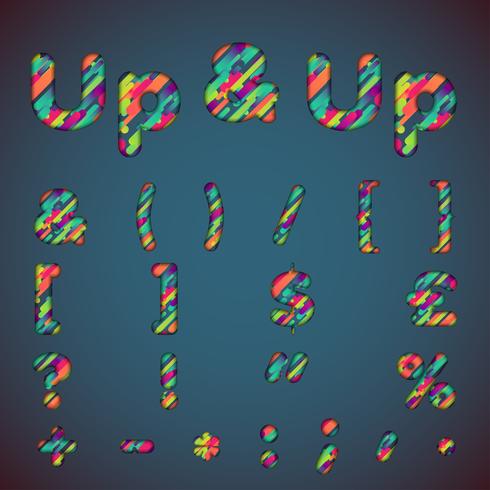 &#39;Up &amp; up&#39; fonte colorida definida com sombras | Efeito 3D | Ilustração vetorial vetor