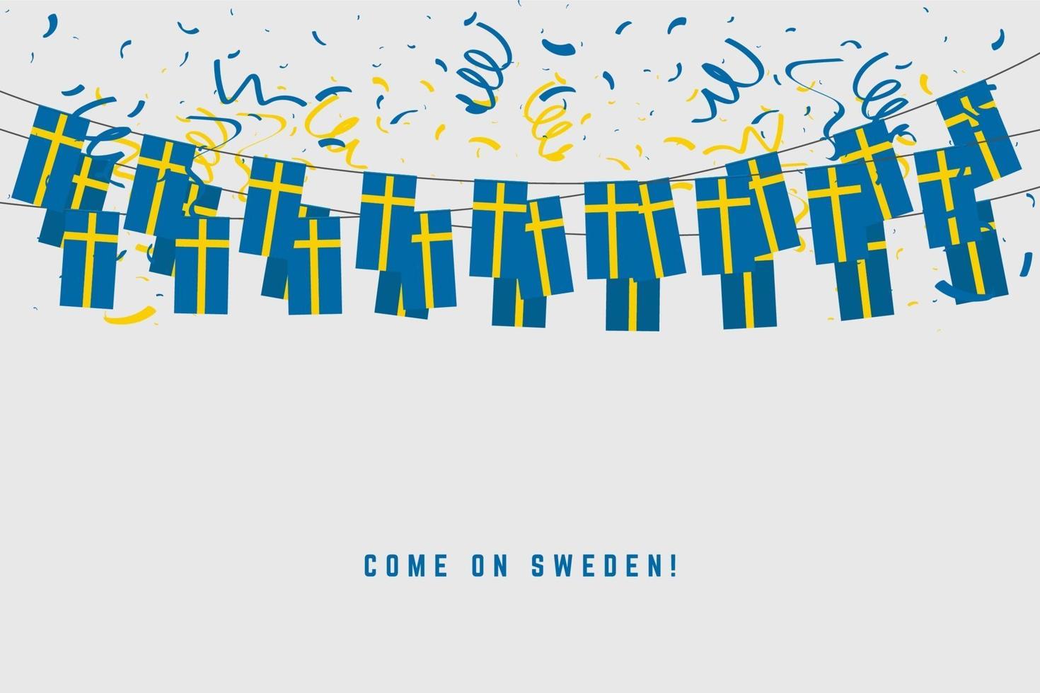 Bandeira da festão da Suécia com confete em fundo cinza. vetor