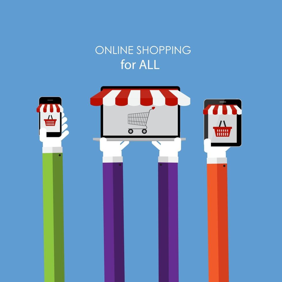 conceito plano de compras online para marketing na web. ilustração vetorial vetor