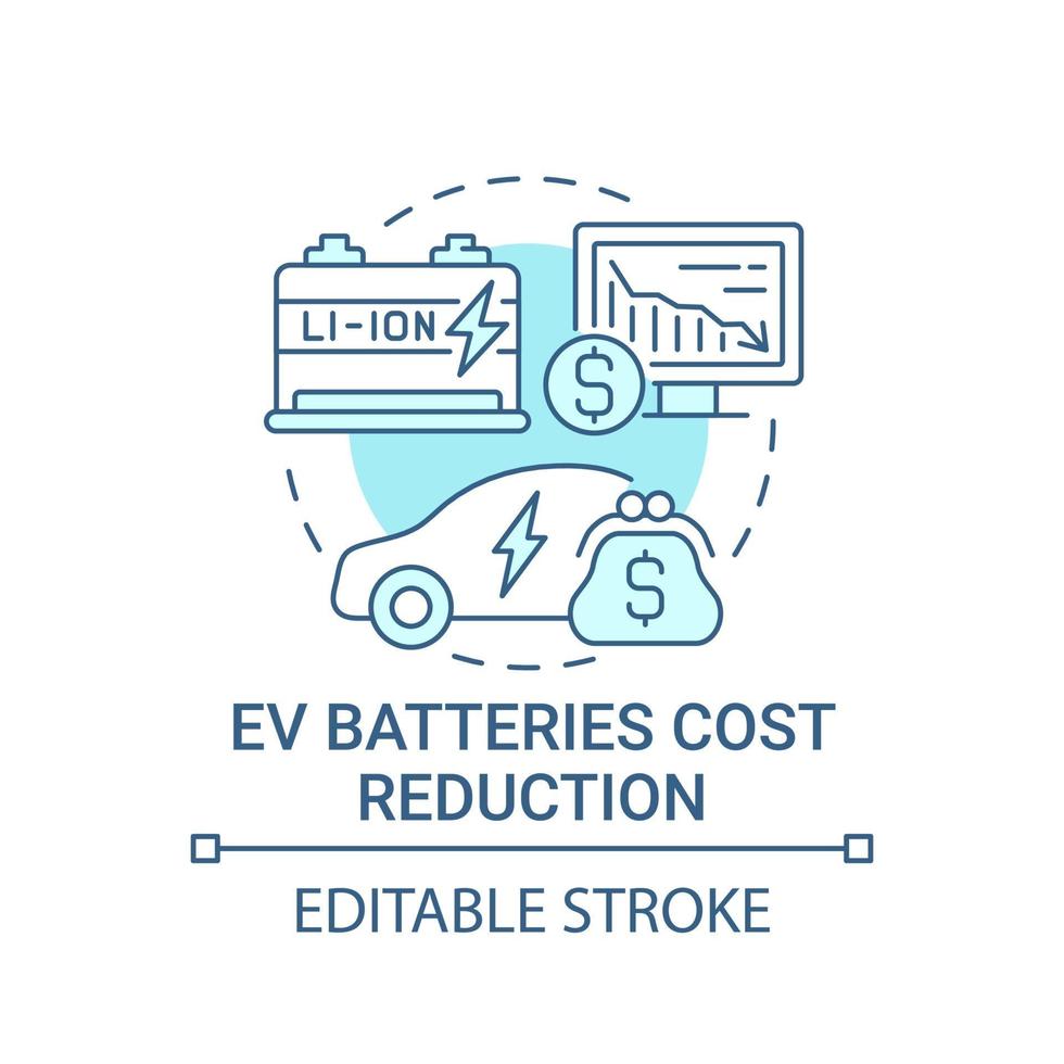 ícone do conceito de redução de custos de baterias de transporte ecológico. vetor