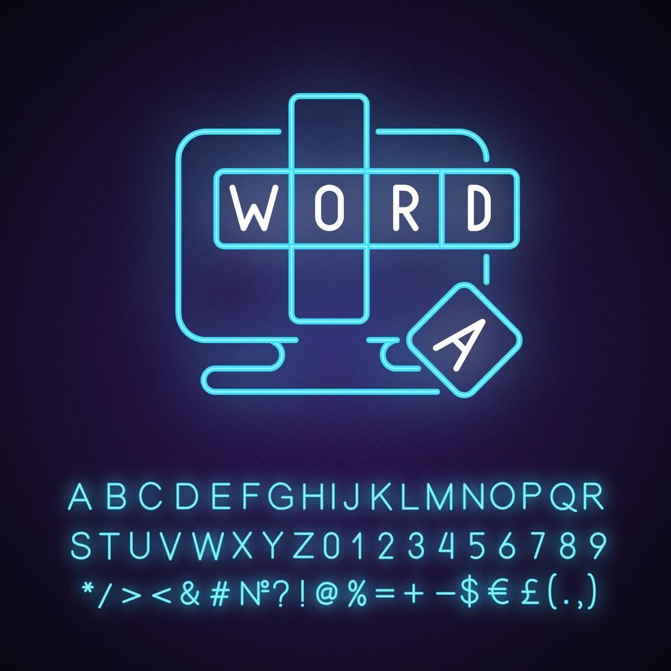 ícone de luz de néon de jogos de palavras online vetor
