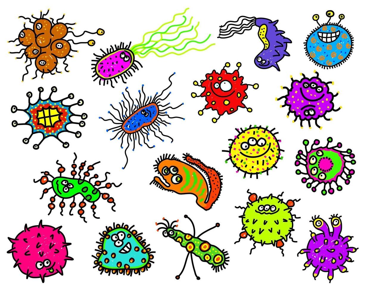 micróbios germinativos bacterianos doodle vetor