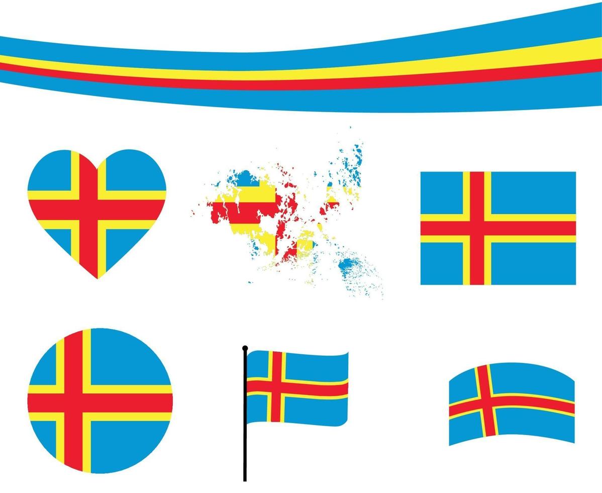 bandeira de aland mapa fita e ícones de coração ilustração vetorial resumo vetor