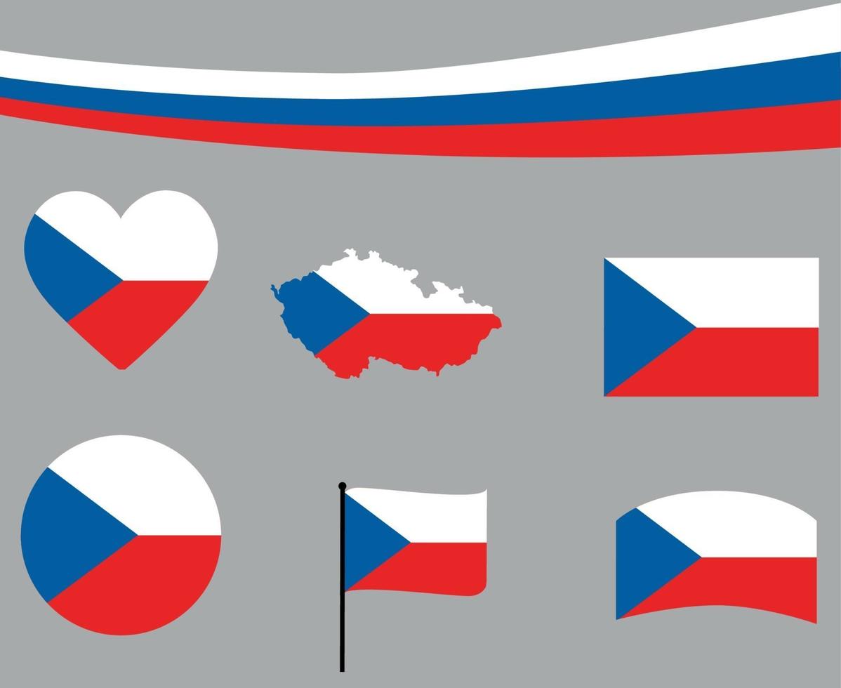 Bandeira da República Tcheca mapa fita e coração ícones ilustração desenho abstrato vetor