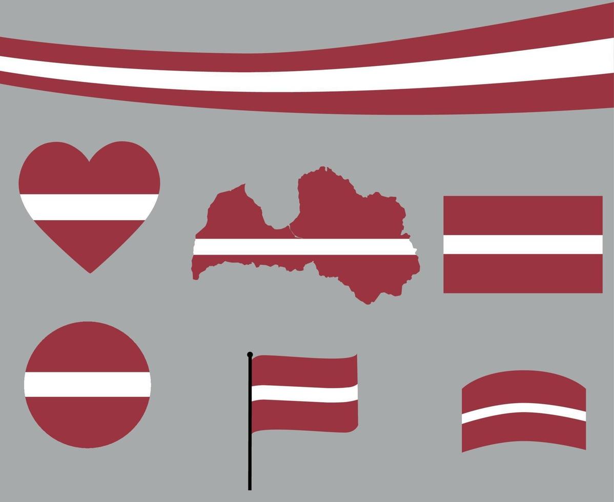 bandeira da letónia mapa fita e ícones de coração ilustração vetorial resumo vetor