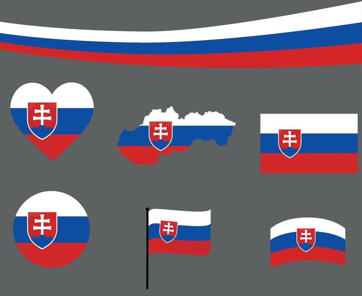 Bandeira da Eslováquia mapa fita e ícones de coração ilustração vetorial resumo vetor