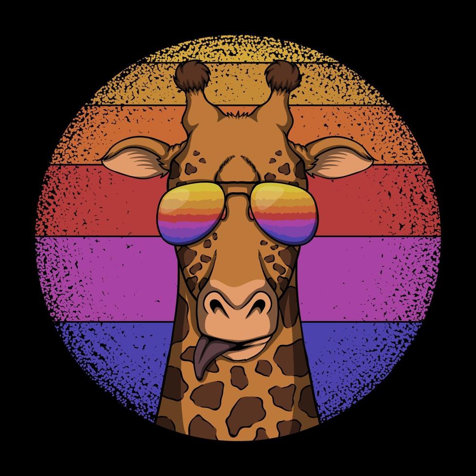 ilustração em vetor retrô girafa cabeça óculos