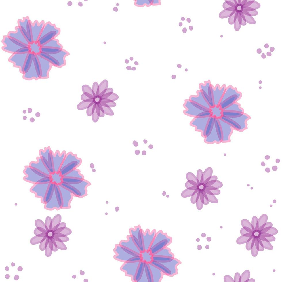 padrão pastel fofo linha de flores violeta doodle fundo transparente vetor