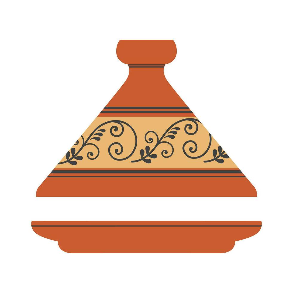 marroquino tagine nacional argila Panela com cônico tampa, plano vetor ilustração em isolado fundo. oriental cerâmica e utensílios, tajine para cozinhando comida, decorativa objeto ,tradições embarcação