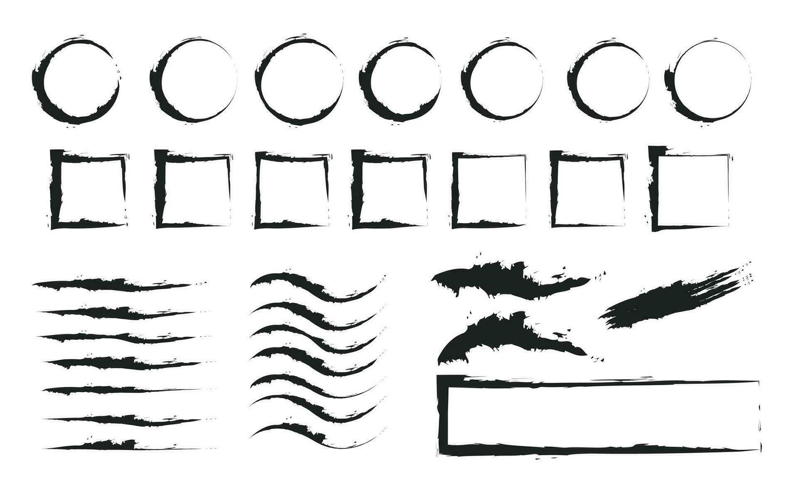 vetor escova golpes coleção, tinta respingos, sujo pintado linhas, artístico giz carvão rabisco conjunto agrupar em branco fundo isolado