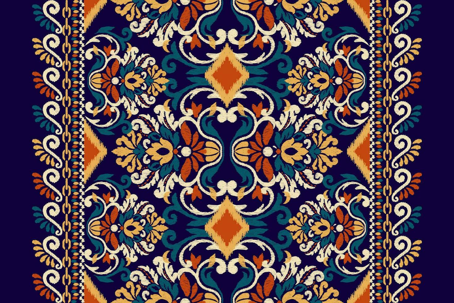 ikat floral paisley bordado em marinha azul plano de fundo.ikat étnico oriental padronizar tradicional.asteca estilo abstrato vetor ilustração.design para textura,tecido,vestuário,embrulho,decoração,tapete.