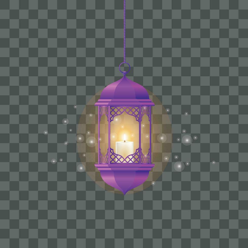vetor roxa vintage luminoso lanternas. árabe brilhando lâmpadas. isolado suspensão realista lâmpadas
