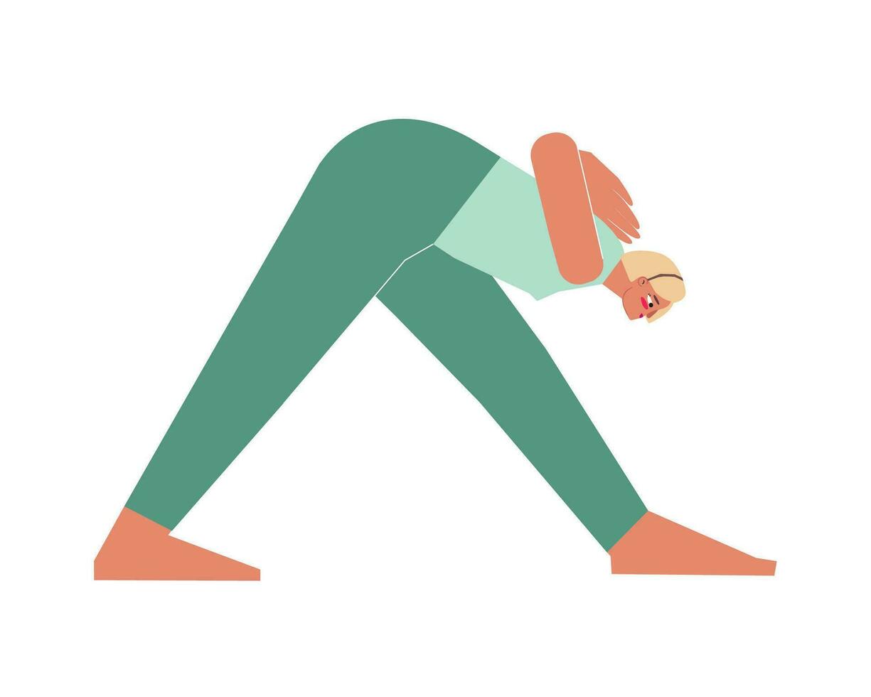 vetor isolado ilustração com plano fêmea personagem. esportivo mulher aprende postura parsvottanasana às ioga aula. ginástica exercício - pirâmide pose