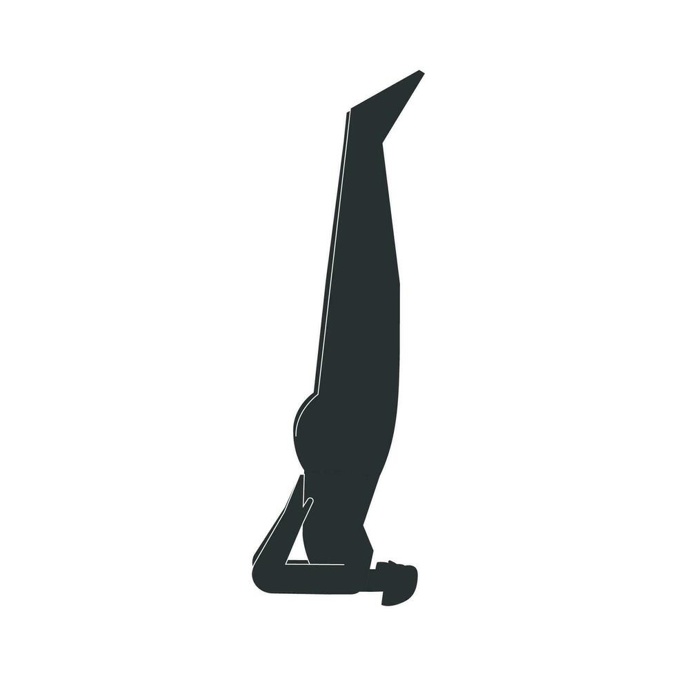 vetor isolado ilustração com plano Preto silhueta do fêmea personagem. esportivo mulher aprende ioga postura salamba sarvangasana. ginástica exercício - suportado ombro ficar em pé. minimalista Projeto