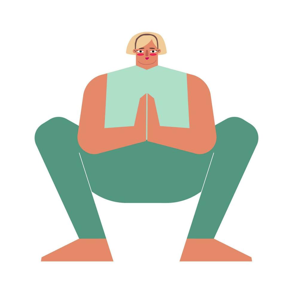 vetor isolado conceito com plano fêmea personagem. esportivo adulto Loiras mulher aprende alongamento postura para meditação e faz festão pose às ioga aula. básico sentado exercício - malasana