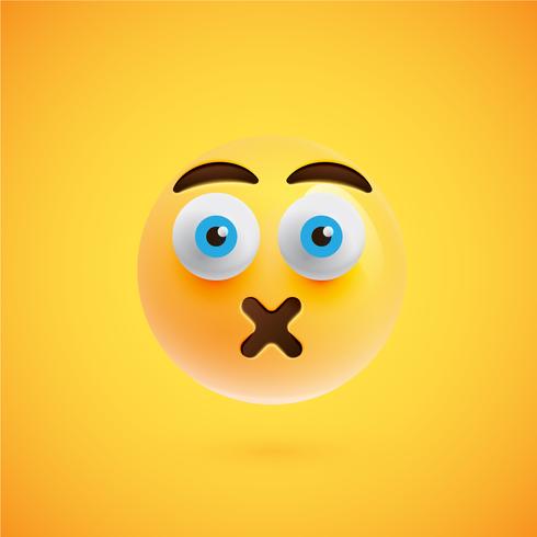 Emoticon amarelo realista na frente de um fundo amarelo, ilustração vetorial vetor