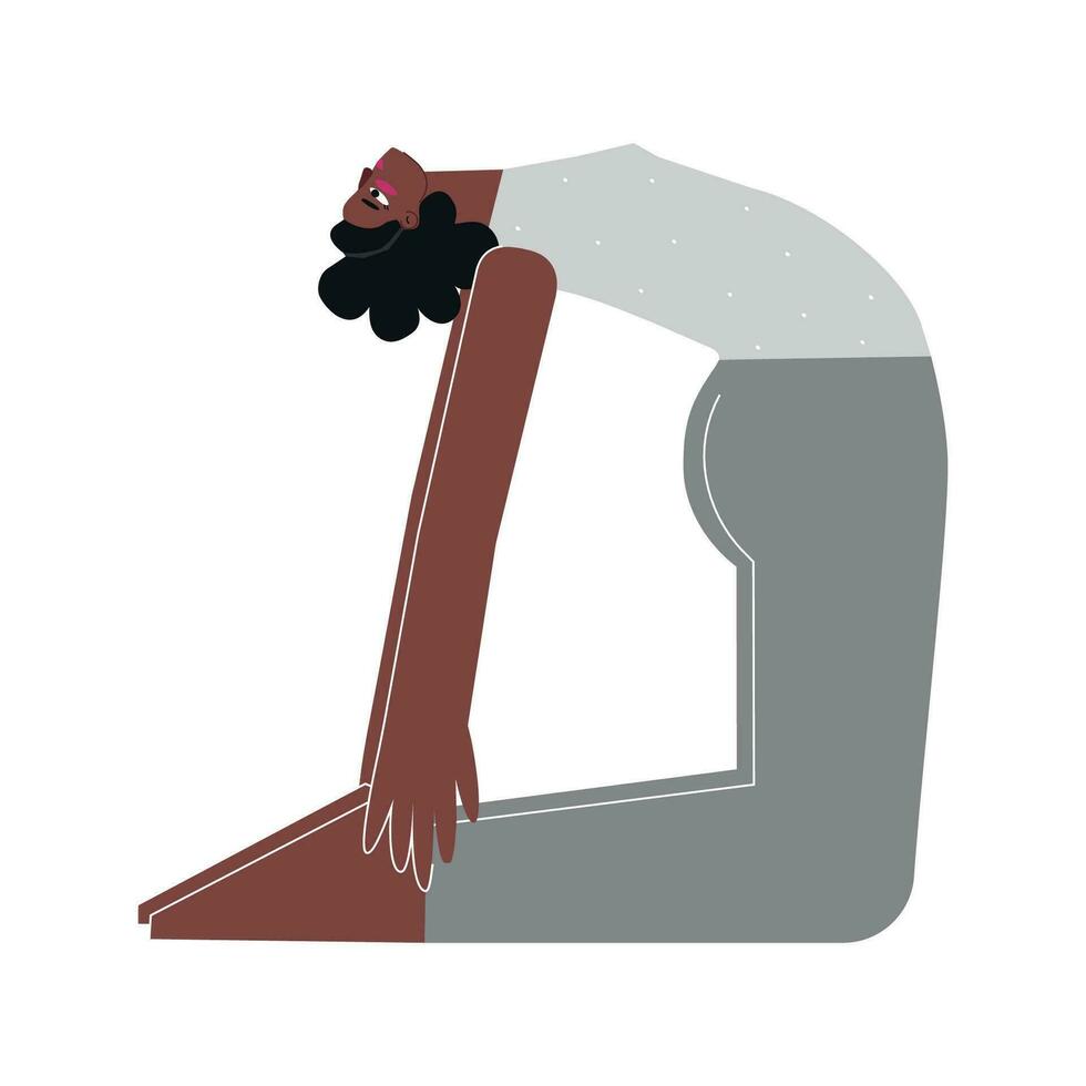 vetor isolado conceito com plano africano americano fêmea personagem. Forte mulher aprende postura com backbend - ustrasana às ioga aula. ginástica exercício - camelo pose