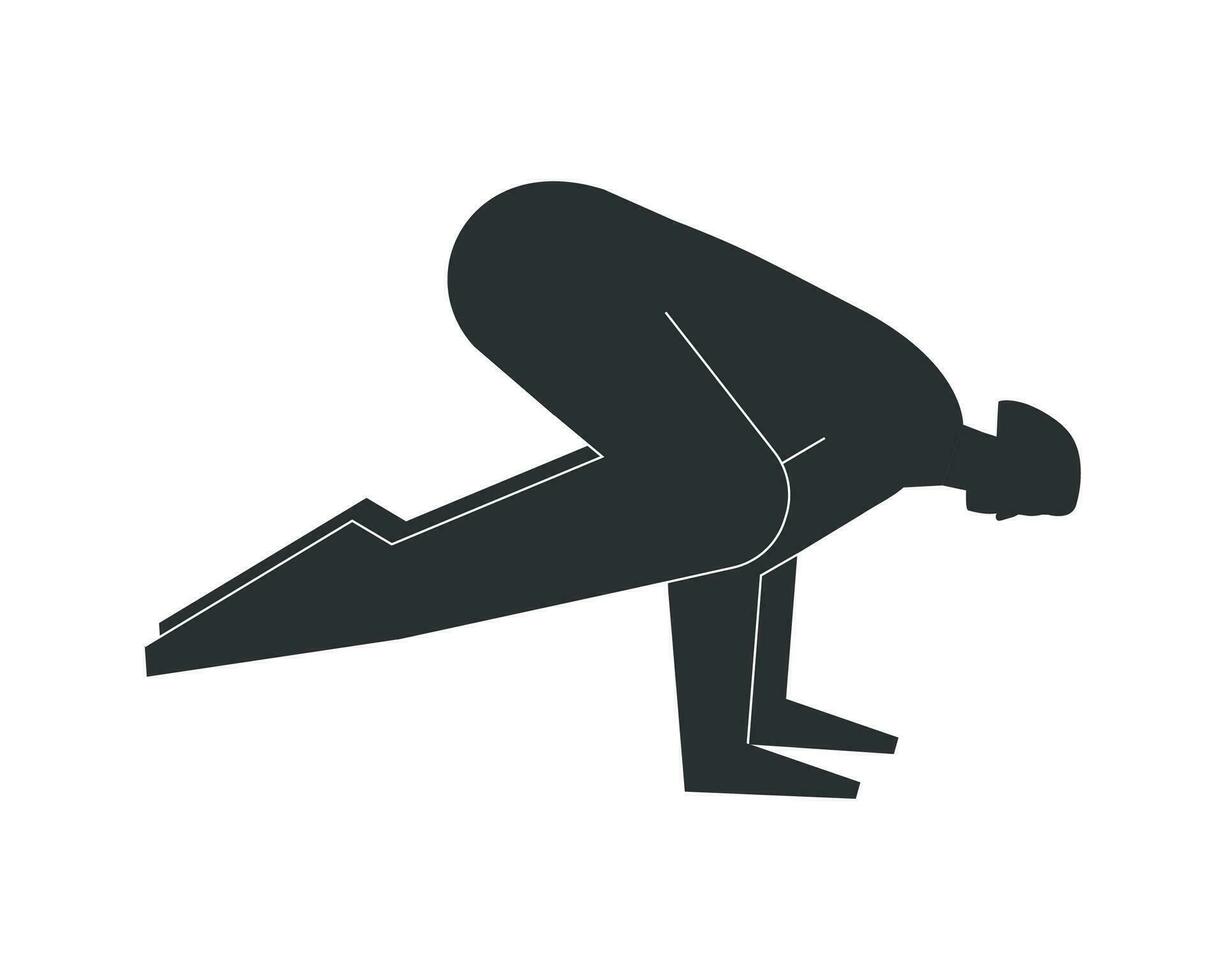 vetor isolado ilustração com plano Preto silhueta do fêmea personagem. esportivo mulher aprende postura kakasana às ioga aula. ginástica exercício - Corvo pose. branco fundo