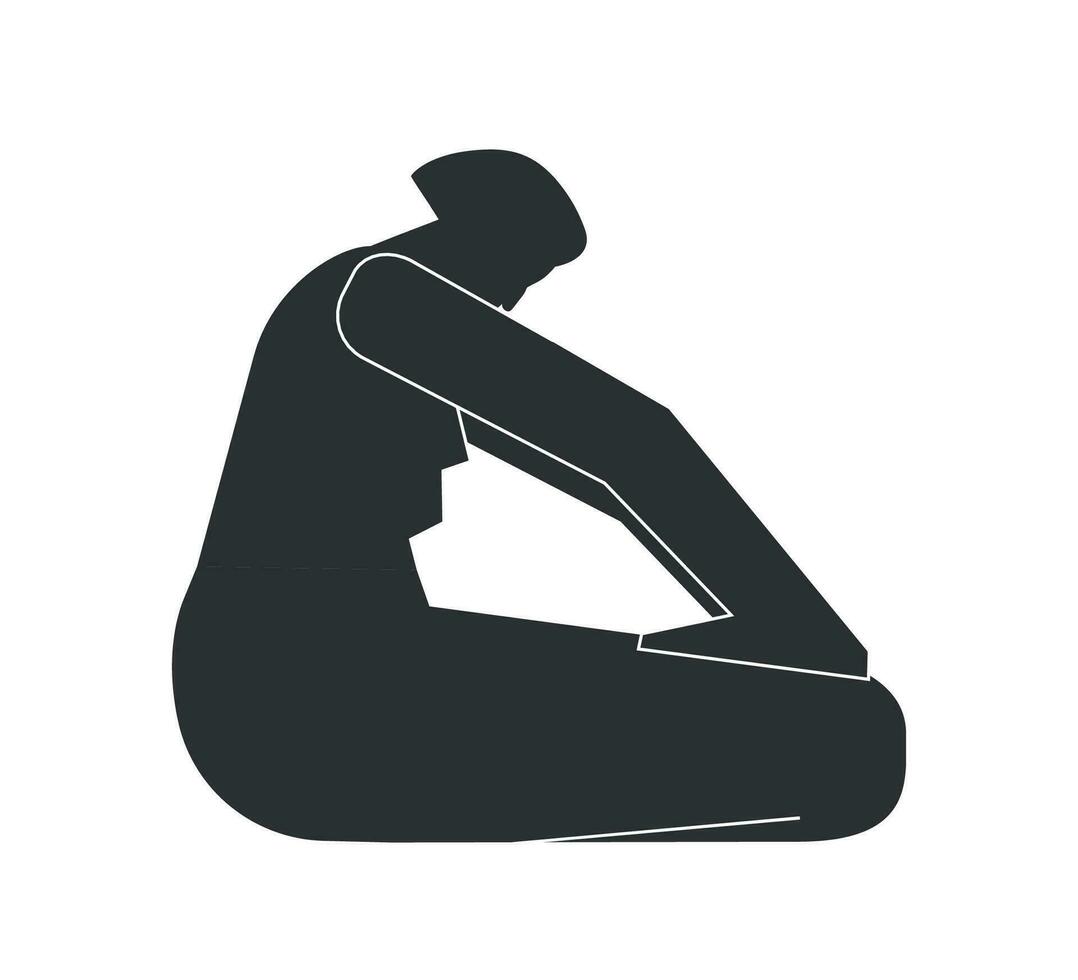 vetor isolado ilustração com plano Preto silhueta do fêmea pessoa fazendo sutileza. Atlético mulher aprende ioga postura - para cima abdominal trancar. esportivo exercício - Uddiyana bandha
