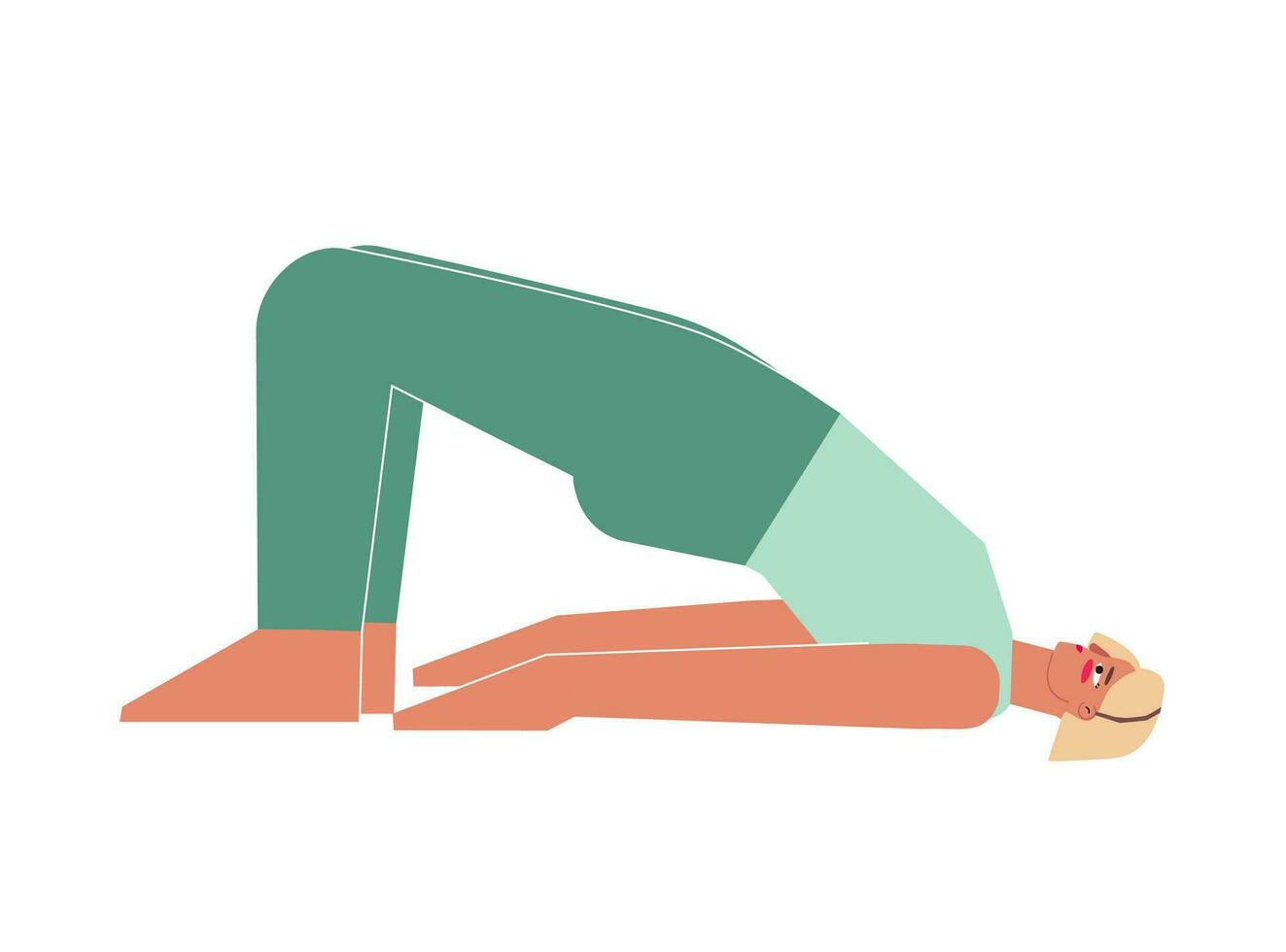 vetor conceito com plano fêmea personagem. esportivo Loiras mulher aprende postura com backbends - setu bandha sarvangasana às ioga aula. ginástica exercício para iniciantes - ponte pose