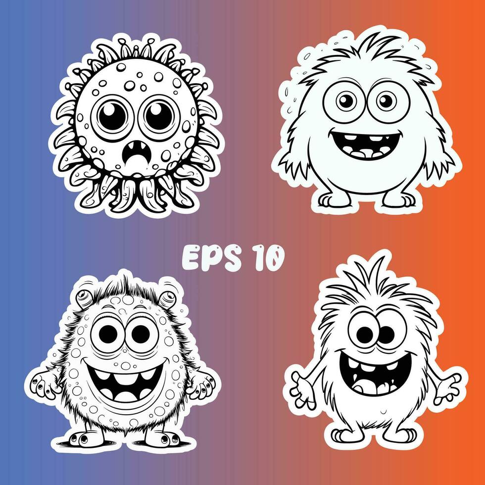 quatro desenho animado monstros em uma colorida fundo vetor