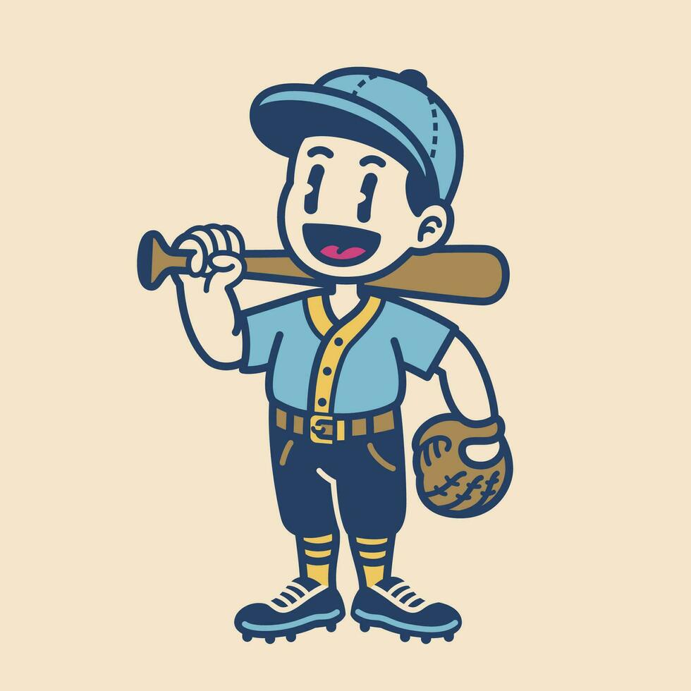 fofa e feliz beisebol desenho animado mascote vetor