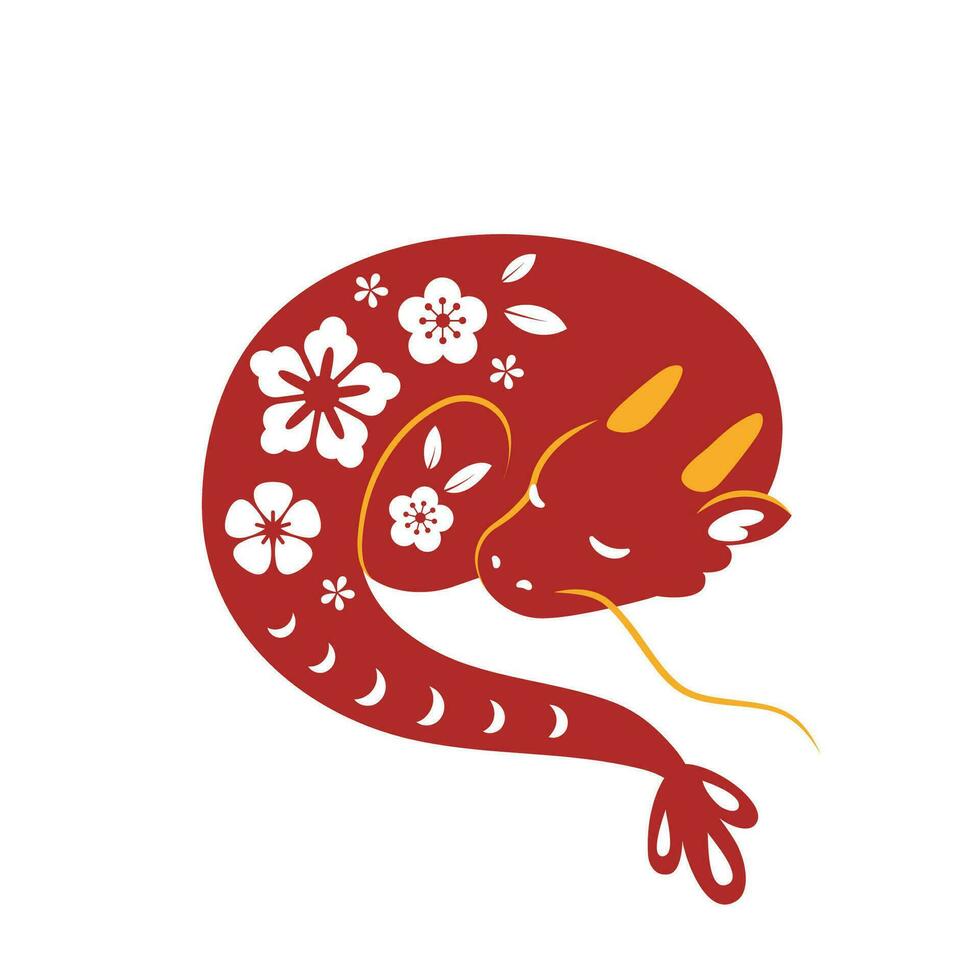 chinês Dragão. chinês lunar Novo ano animal com flores enfeites. vetor plano ilustração.